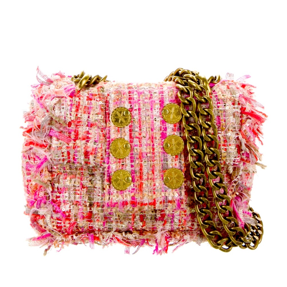 Kooreloo Loveshackfancy Tweed bag pink and gold sold out style EUC 🎀💕👛